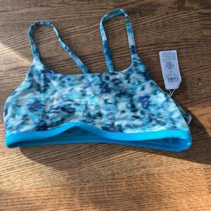 Athleta Girl Reversible Scoop Bikini Top L 12 Turquoise Blue Floral